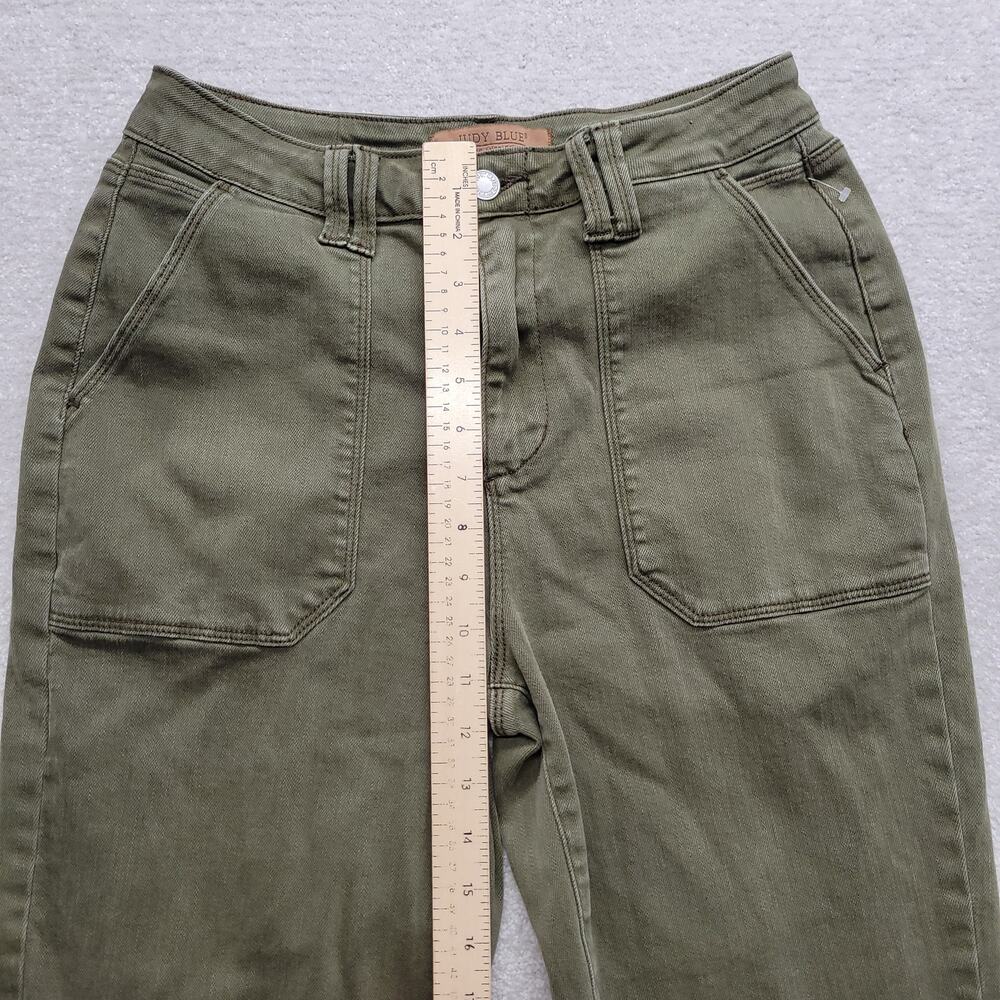 Judy Blue Womens 7/28 Olive Green Straight Leg Utility Jeans Stretch Cuffed - Picture 7 of 9
